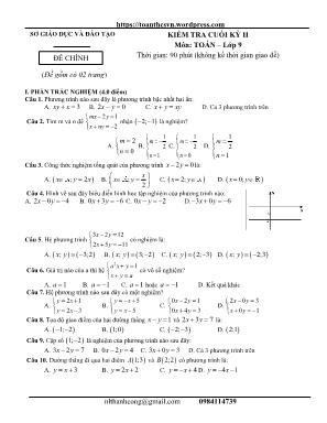 Kiểm tra cuối kỳ 2 môn Toán Lớp 9 (Có đáp án)